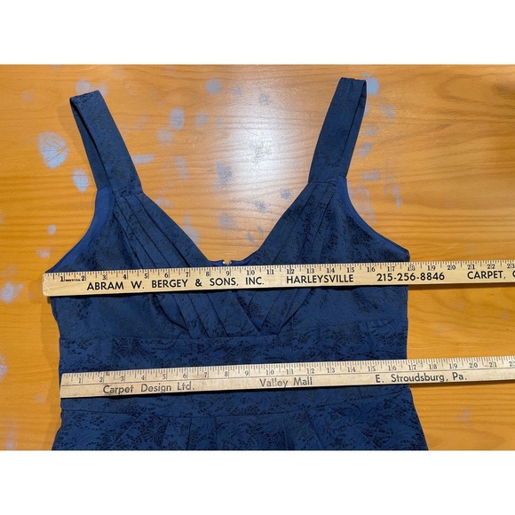 Vintage 90s Pleated Tank Navy Blue Black Lace‎ Print Mini Dress XL Pockets Bisou - Picture 5 of 6